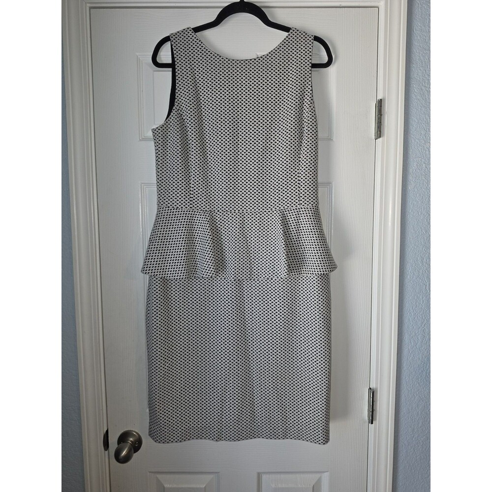 Banana Republic Sz 14 Jacquard Polka Dot Peplum Dress Black Ivory Lined EUC